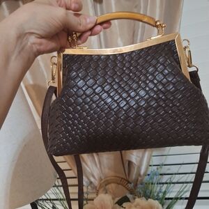 Elegant Brown Woven Handbag This Small Light Style Perfect For Night Out